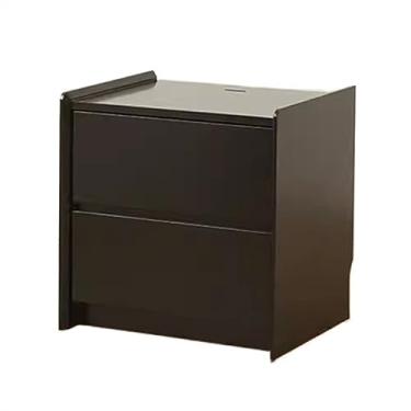 Imagem de GRFIT Mesa de cabeceira com duas gavetas sem alças, mesa de cabeceira de madeira maciça para quarto, mesa de cabeceira, armazenamento de pernas, móveis de cabeceira, bancada espaçosa, preto/branco