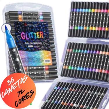 Imagem de 36 Canetas Hidrografica Com Glitter Ponta Dupla 72 Cores Ref. JF495 - 