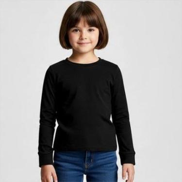 Imagem de Camiseta Infantil Manga Longa Básica Algodão Menino Menina - 16 - Branco-Unissex