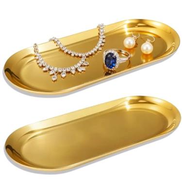 Imagem de Bandejas douradas de 30,5 cm para decoração, bandeja de servir dourada para quarto de banho Kicthen, pacote com 2