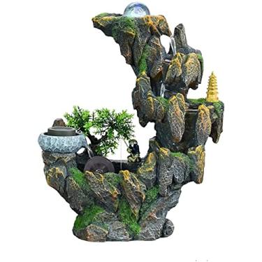 Imagem de Decoração de plantas de quarto cachoeira interior fonte de jardim de rocha mesa - e água relaxante som resina cachoeira fonte sala de estar escritório interior cachoeira casa decoração de mesa