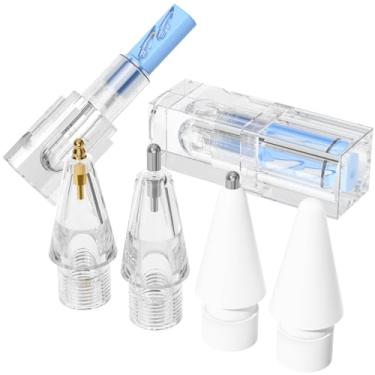 Imagem de AZF Pontas de substituição atualizadas para Apple Pencil Pro/USB-C/2ª geração/1ª geração (com caixa de armazenamento retrátil), pontas de lápis de substituição de metal mistas resistentes ao desgaste