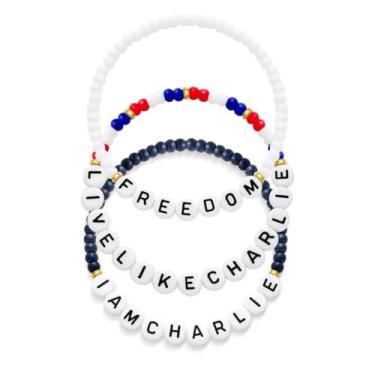 Imagem de ZenVib Pulseira Charlie Kirk com miçangas, 3 peças, heroína, liberdade, letra, miçanga, mercadoria, pulseiras dos EUA, memorial, um verdadeiro patriota, orar, justiça, joias de presente, Medium