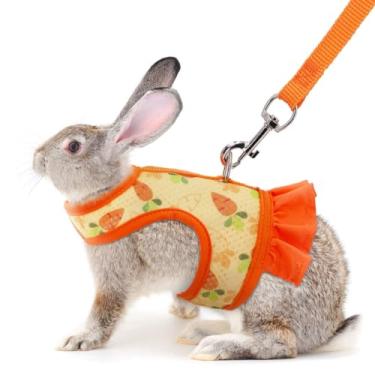 Imagem de Conjunto de arnês e coleira de coelho, colete de coelho, coleira de hamster, linda malha floral, à prova de evacuação, treinamento de caminhada para animais pequenos, coelhinhos, furão, esquilo