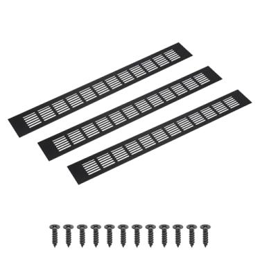 Imagem de PATIKIL Grade de ventilação retangular de 50 x 6 cm, 3 peças de cobertura de ventilação de alumínio com parafusos de montagem para armário e porta de armário, preto