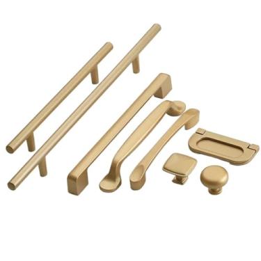 Imagem de CXYFQUUK Puxadores de porta de armário de cozinha maçanetas de gaveta de liga de alumínio dourado fosco puxadores de móveis 2 peças (9002-128 mm)