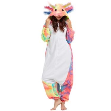 Imagem de Pijama adulto onesie DELEY unissex Tie Dye Red Axolotl tamanho S-XL