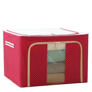 Imagem de Caixa Organizadora Dobrável de Tecido Oxford com Janela Transparente Grande Capacidade e Alças Reforçadas (Vermelho,50X40X30CM)