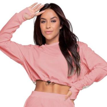 Imagem de Blusa Cropped Manga Longa Com Regulagem Vekyo Gringa Moletinho Frio Mo
