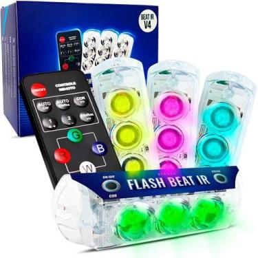Imagem de Kit 4 Strobos Flash Beat IR V4 Com Controle 10 Efeitos 7 Cores RGB Zen