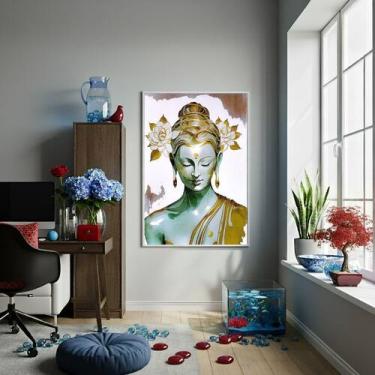 Imagem de Quadro Buda Branco Com Dourado - 70x50cm - Quadros On-line, Moldura Pr