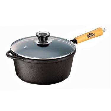 Imagem de Caçarola Emily Cabo Madeira Panela Mineira Tampa Vidro 24cm