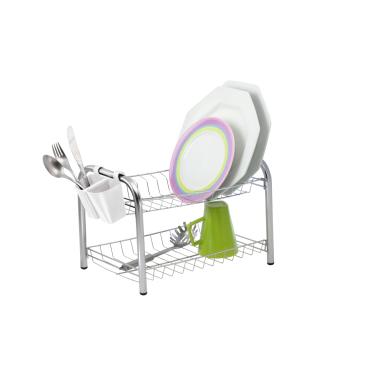 Imagem de Escorredor de Louça Duplo 12 Pratos Desmontável Porta Talher Plástico Branco Secador Cozinha