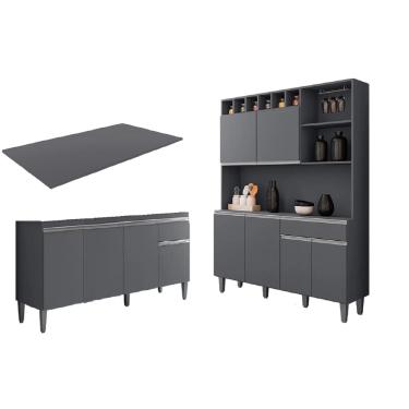 Imagem de Cozinha Compacta Alice e Balcão Tatiane 120mt Com Tampo Mdp Cinza - AJL