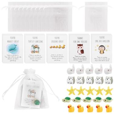 Imagem de 25 Conjuntos Cartões de Trocadilhos com Animais, 25 Cartões de Trocadilhos, 25 Brinquedos Fofos Resina e 25 Bolsas Presentes Engraçados Agradecimento para Inspiração e Gratidão