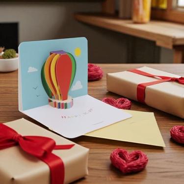 Imagem de 1 peça cartão comemorativo balão de ar quente - papel sortido cores 15 x 15 x 1 cm