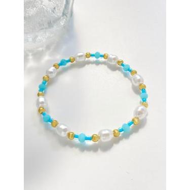 Imagem de 1 pulseira elástica de plástico pérola para mulheres presentes elegantes, diâmetro interno: 1-7/8 polegadas (4,8 cm), Medium, Plástico, Sem Pedra Preciosa