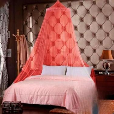 Imagem de Mosquiteiro de Teto Rendinha Filó com Elástico Para Cama Casal Box Solteiro 2,55m x 8,50m(vermelho)