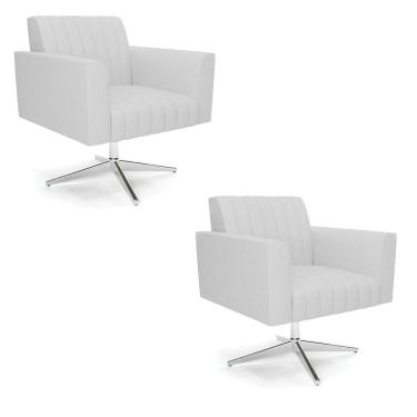 Imagem de Kit 2 Poltronas Giratória Viena Gomada Linho Cinza A05 Base Cromada - D'rossi