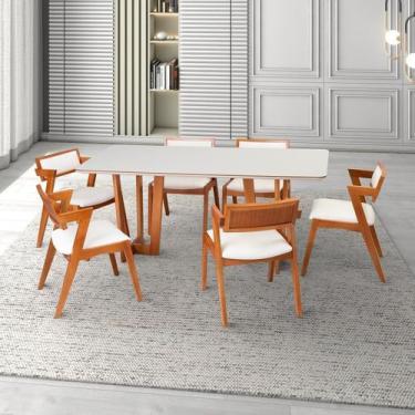 Imagem de Conjunto Mesa Grécia com 6 Cadeiras Madeira Maciça, e Estofada Ímola E