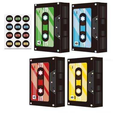 Imagem de 24 peças de sacos de presentes com tema de fita cassete com adesivos, sacos temáticos de festa de aniversário dos anos 70, 80, 90, sacolas de presente de festa hip hop retrô para suprimentos de