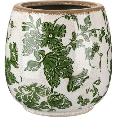 Imagem de SiliFine Vaso de flores de cerâmica vintage com vaso rústico com furos de drenagem para decoração interna e externa, decoração de casa, sala de estar, jardim, presente de jardinagem (estilo verde
