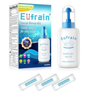 Imagem de Eufrain Neti Pot Sinusal Rinse Sistema de Irrigação Nasal Frasco de Enxágue Sinusal para Adultos e Crianças com 40 Pacotes de Salina Alivia Congestão Nasal e Irritação de Frio, Gripe, Alergias