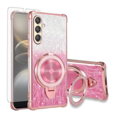 Imagem de Asuwish Capa de celular para Samsung Galaxy A25 5G capa magnética com protetor de tela de vidro temperado e glitter brilhante à prova de choque anel rígido suporte rígido acessórios A 25 25A SM-A256U