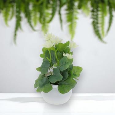 Imagem de Generic 1 peça de plantas artificiais 5 peças mini lótus planta artificial em vaso plástico creme branco 9 x 9 x 18 cm