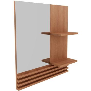 Imagem de Espelheira Para Banheiro 60 Cm 2 Prateleiras Sâmia Amêndoa