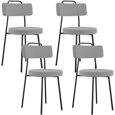 Imagem de Kit 04 Cadeiras Decorativas Estofada Para Sala De Jantar Barcelona L02 Suede Cinza - Lyam Decor