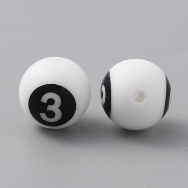 Imagem de 20 peças de contas de silicone brancas 13,5 mm redondas de borracha silicone focais espaçadores soltos para chaveiro faça você mesmo, caneta com contas, pulseira, cordão, fabricação de joias, número 3