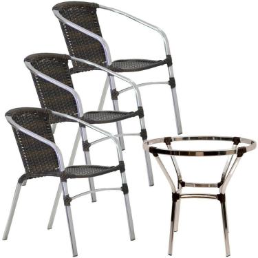 Imagem de 3 Cadeiras Floripa E Mesa Sem Tampo Tramado Trama  Pedra Ferro