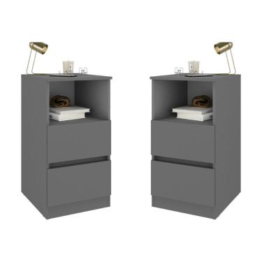 Imagem de Kit 2 Mesas De Cabeceira 38,5cm 2 Gavetas Multimóveis Mp4501 Grafite