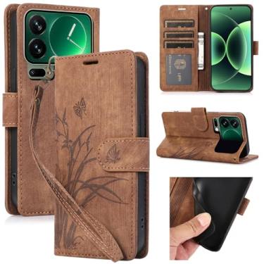 Imagem de MRRSIWEI Capa carteira para Xiaomi 17 Pro Max, capa flip magnética de couro sintético em relevo borboleta floral com suporte para cartão para Xiaomi 17 Pro Max. Borboleta marrom