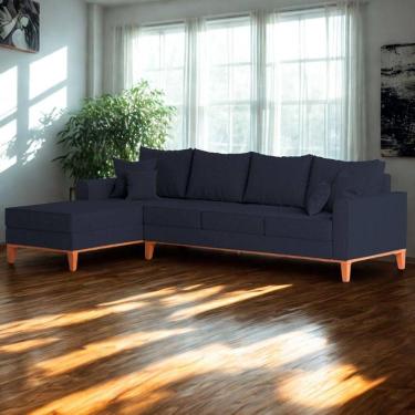 Imagem de Sofá 4 Lugares Beny Com Chaise Esquerdo Linho Azul