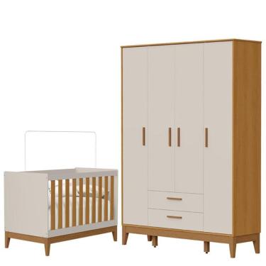 Imagem de Guarda Roupa Infantil Flip 4 Portas Com Berço Americano Flip Areia Acetinado Savana - Reller