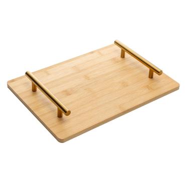 Imagem de Bandeja De Bambu Com Alça De Metal Dourada 30 X 21 Cm Seattle Wolff
