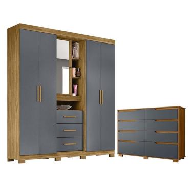 Imagem de Guarda Roupa Solteiro Eldorado E Cômoda Georgia Freijó Cinza - Moval