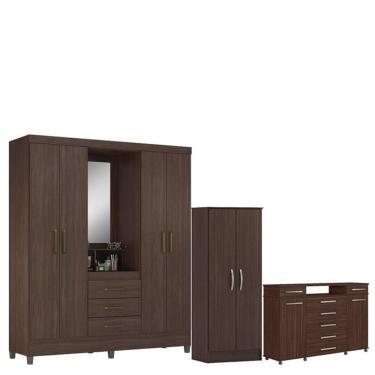 Imagem de Guarda Roupa Casal Capelinha Pérsia Com Multiuso Viena Com Cômoda London Café Touch - Demóbile