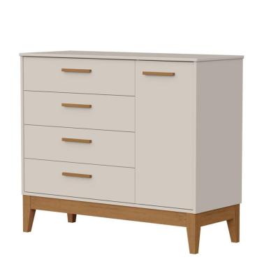 Imagem de Cômoda Sapateira Infantil Flip 4 Gavetas MDF Puxador em Mdf Bege Areia Acetinado com Porta