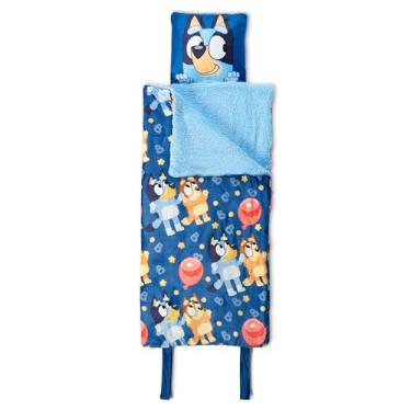 Imagem de Bluey B para balão, bolsa de dormir sherpa de seda com travesseiro anexo, conjunto de festa do pijama portátil aconchegante, saco de dormir de personagem para viagens, 68 x 142 cm