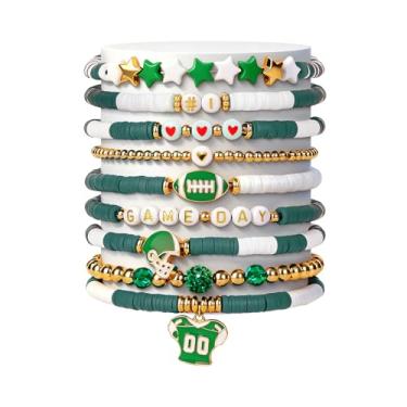 Imagem de Coshatch Dia de Jogo #1 Pulseira de Futebol com Pingente de Miçangas Elásticas Jérsei Pingente Jérsei Joias Esportivas para Mães Pais Treinadores Fãs Acessórios de Moda Verde, One Size, Argila de