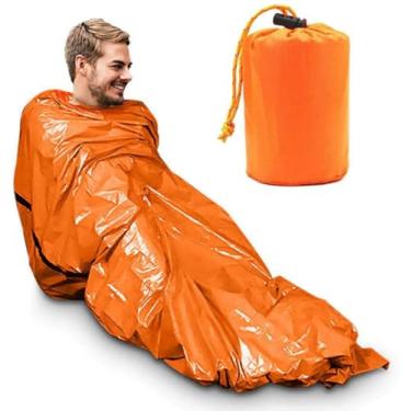 Imagem de Saco de Dormir Térmico de Emergência Laranja – Compacto, Impermeável e Leve, Ideal para Camping, Trilha e Sobrevivência, com Isolamento Contra Frio, Vento e Umidade