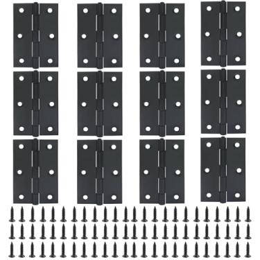 Imagem de BokWin Pacote com 12 dobradiças pretas de 7,6 cm, dobradiças pretas para móveis, portas, janelas, tampas e baús, aço inoxidável, operação suave e silenciosa, fácil instalação