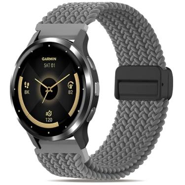 Imagem de Oanux Pulseira trançada magnética de 22 mm compatível com Garmin Vivoactive 4/Venu 3/Venu 2, pulseira elástica esportiva macia de nylon elástico para Forerunner 265/255/255 Music masculino e feminino