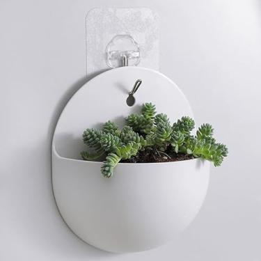 Imagem de Vaso de plantas de flores montado na parede com gancho pequeno boho, suporte de plantas pendurado, vaso de exibição de flores, decoração de parede para decoração de casa (branco semicircular, 13,5 x