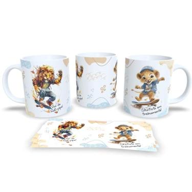 Imagem de Caneca de Cerâmica com Leão Roqueiro, Design Artístico, Estampa Musical em Jeans, Xícara para Café e Chá, 325ml (18815)