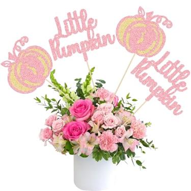 Imagem de Gyufise 12Pcs Little Pumpkin Centerpieces Sticks Double Sided Glitter Baby Feet Pumpkin Table Flower Centerpiece for Fall Theme Baby Shower Thanksgiving Halloween Party Supplies Pink