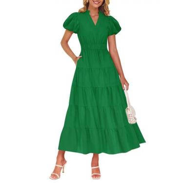 Imagem de Vestido maxi ZESICA, casual de verão, decote em V, babado, verde